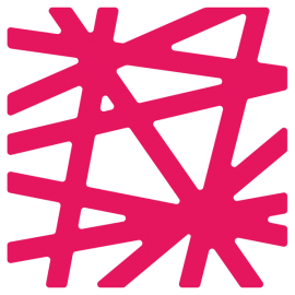 Price Lab logo in bright pink. Logo is a square made up of intersecting lines